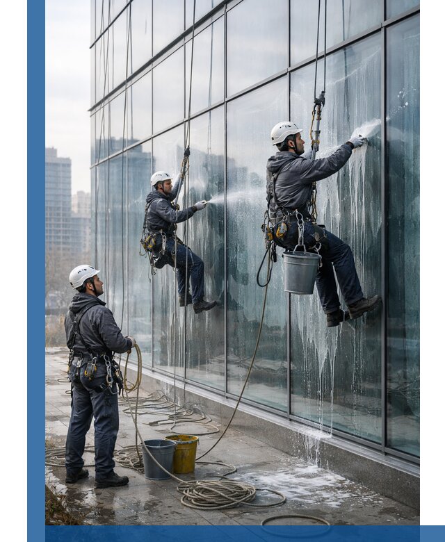 Промышленная мойка панорамных окон на высоте в Кирове-Чепецке