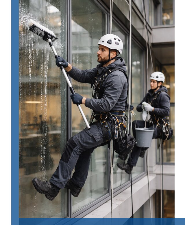 Профессиональная мойка витражей промышленными альпинистами в Кирове-Чепецке
