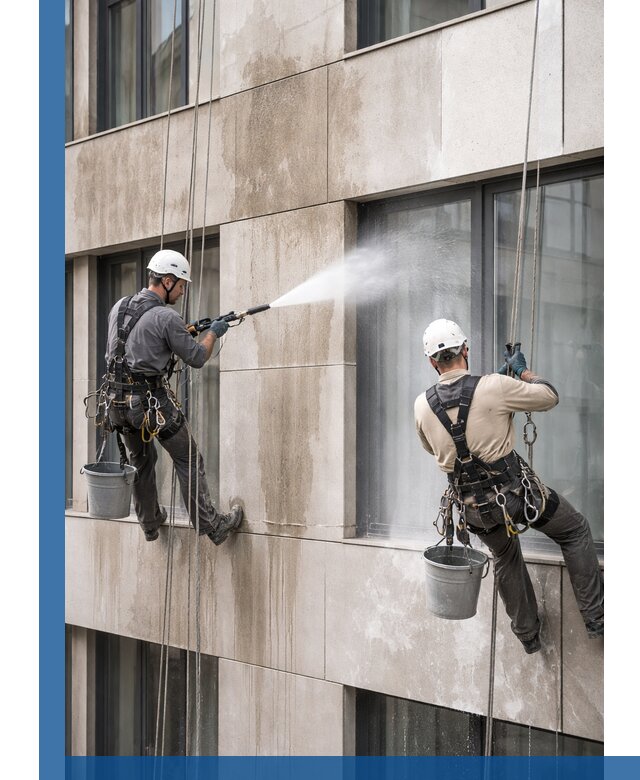 Послестроительная мойка фасада промышленным альпинизмом в Кирове-Чепецке