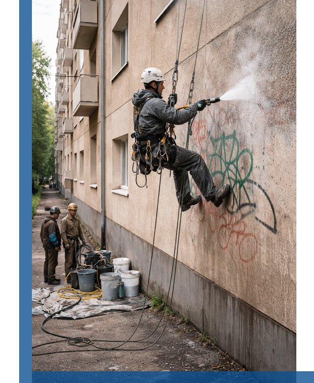 Удаление граффити с фасада в Кирове-Чепецке без следов и повреждений