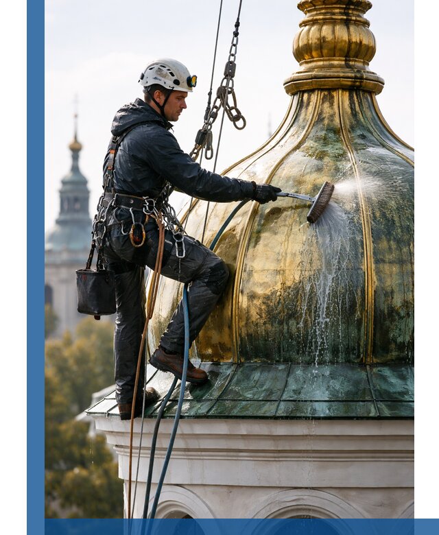 Профессиональная мойка куполов и шпилей высотными альпинистами в Кирове-Чепецке