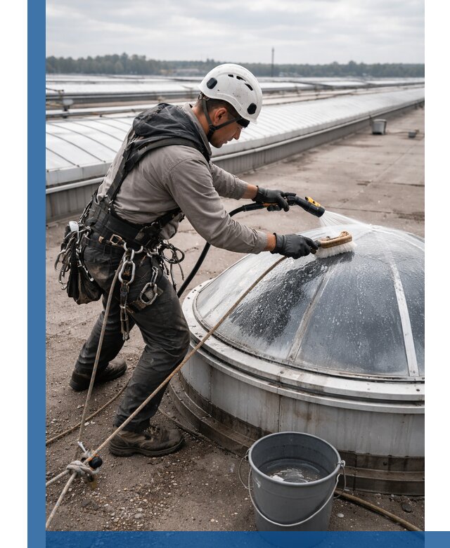 Мойка зенитных фонарей на кровле для промышленных объектов в Кирове-Чепецке