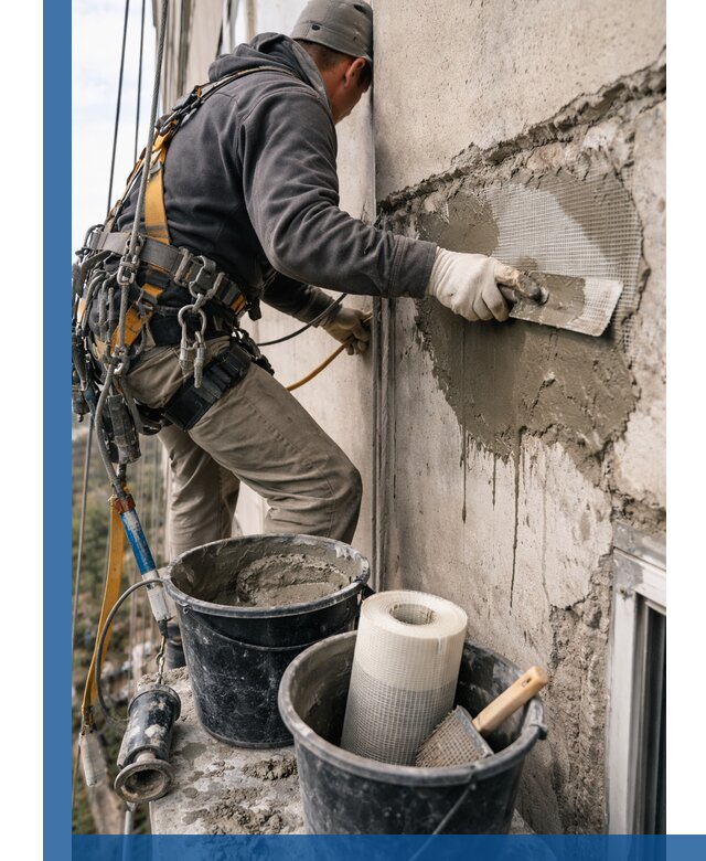 Ремонт бетонных элементов фасада промышленными альпинистами в Кирове-Чепецке