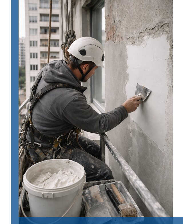 Шпаклевка фасадов на высоте с промальпинистами в Кирове-Чепецке