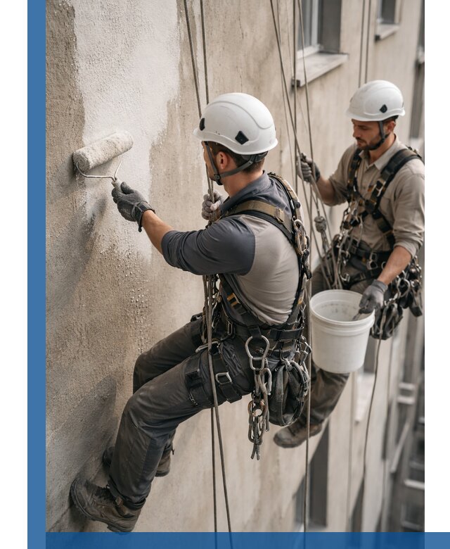 Грунтовка фасада на высоте в Кирове-Чепецке промышленными альпинистами