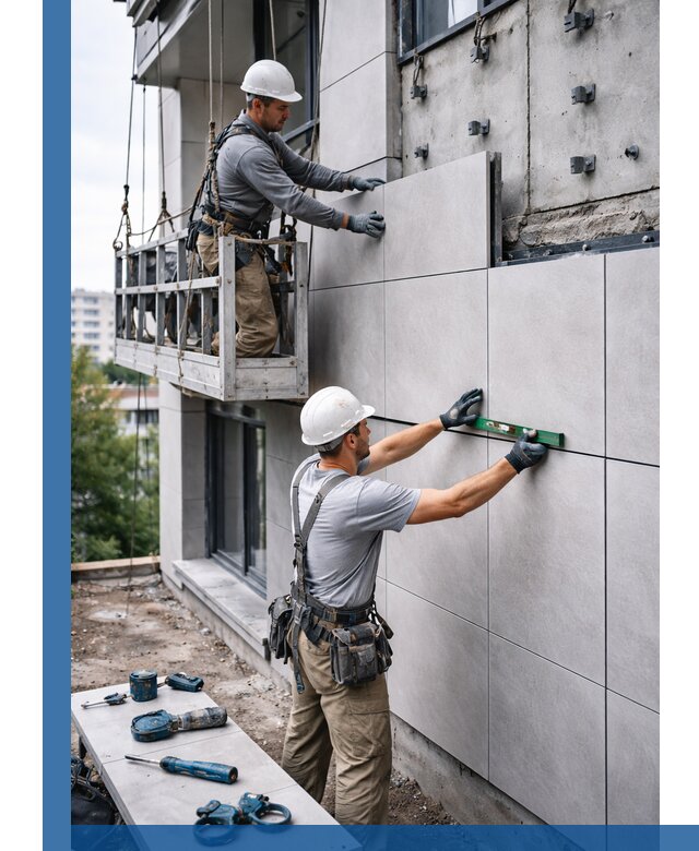 Монтаж керамогранита на фасад в Кирове-Чепецке под ключ с гарантией качества