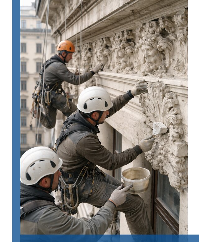 Реставрация фасадной лепнины с высотными работами в Кирове-Чепецке