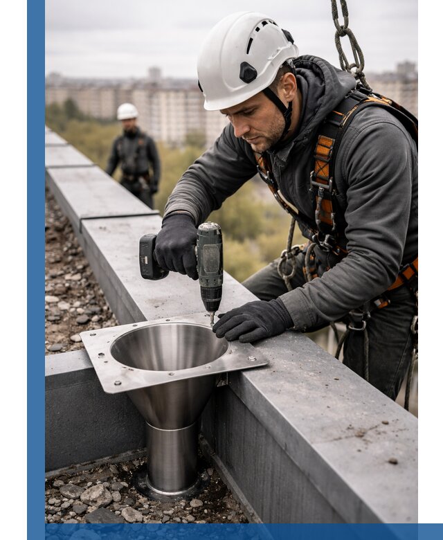 Монтаж водосточных воронок в Кирове-Чепецке для промышленных зданий