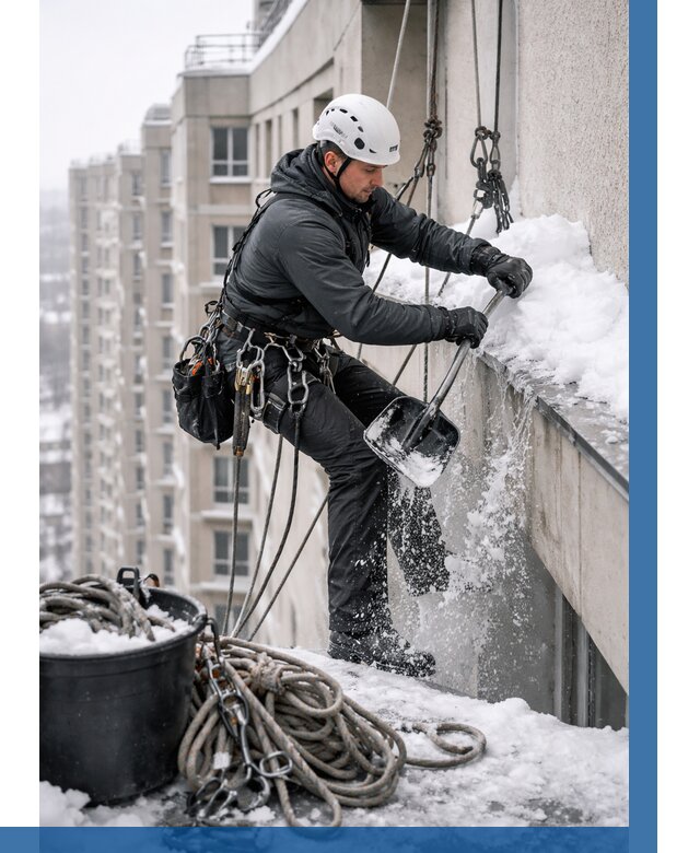 Очистка карнизов от снега в Кирове-Чепецке от 326 р. | ВЫСОТНИК-Крв