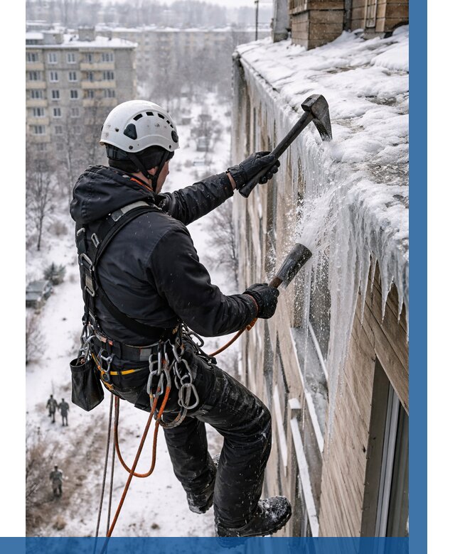 Сбивание сосулек с крыши в Кирове-Чепецке по цене от 4893 р. | ВЫСОТНИК-Крв