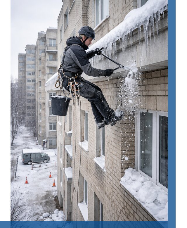 Удаление наледи с карнизов в Кирове-Чепецке от 381 р. | ВЫСОТНИК-Крв