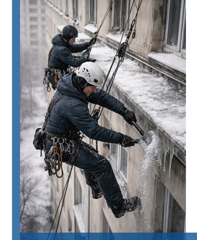 Удаление наледи и сосулек с карнизов в Кирове-Чепецке профессионально