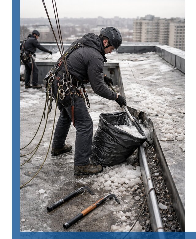 Аварийная очистка кровли в Кирове-Чепецке от промальпинистов