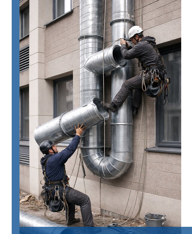 Монтаж фасадных воздуховодов в Кирове-Чепецке с герметизацией и крепежом