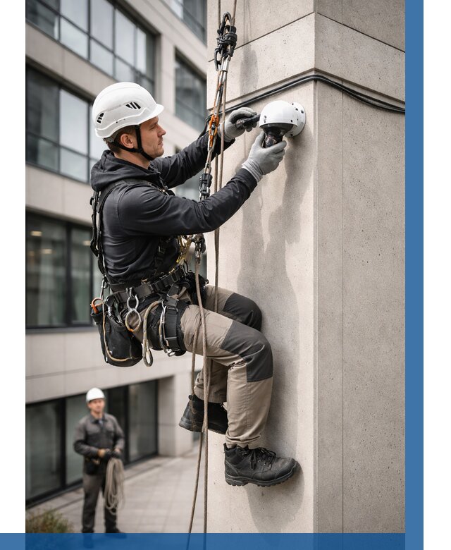 Монтаж камер видеонаблюдения на фасаде в Кирове-Чепецке от 9243 р.-ВЫСОТНИК-Крв