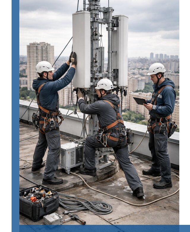 Монтаж антенн связи на крыше в Кирове-Чепецке с вводом в эксплуатацию