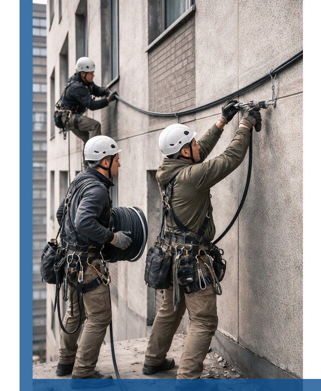 Прокладка кабеля по фасаду в Кирове-Чепецке, профессиональный монтаж