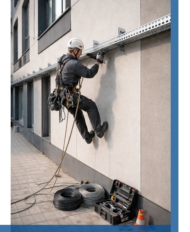 Монтаж кабельных лотков на фасаде в Кирове-Чепецке от 1305 р. | ВЫСОТНИК-Крв