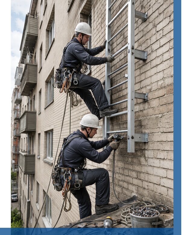 Монтаж пожарной лестницы в Кирове-Чепецке от 27185 р заказать у ВЫСОТНИК-Крв