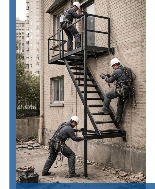 Монтаж пожарной лестницы в Кирове-Чепецке, установка и крепление