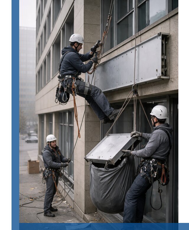 Демонтаж рекламной вывески с высотными работами в Кирове-Чепецке