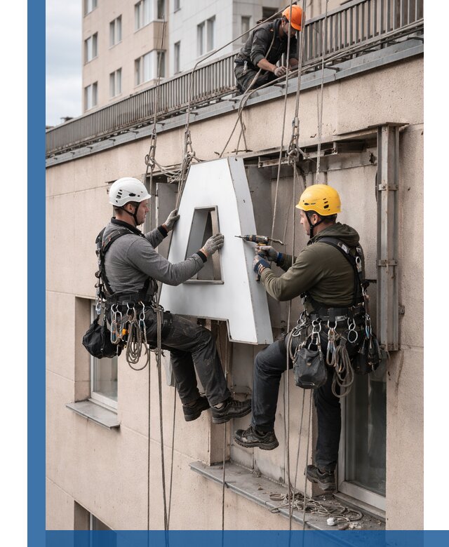 Ремонт и восстановление наружных вывесок на высоте в Кирове-Чепецке