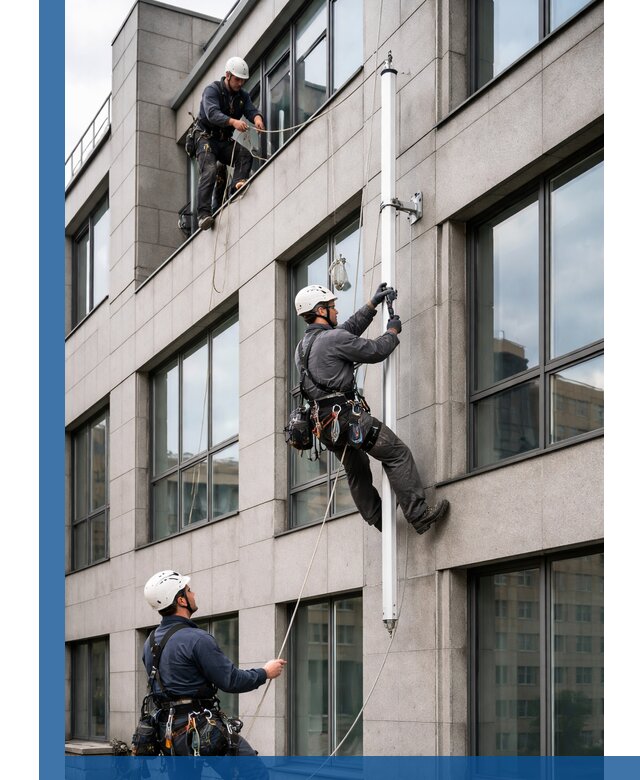 Монтаж флагштока на фасаде здания с креплением и герметикой в Кирове-Чепецке