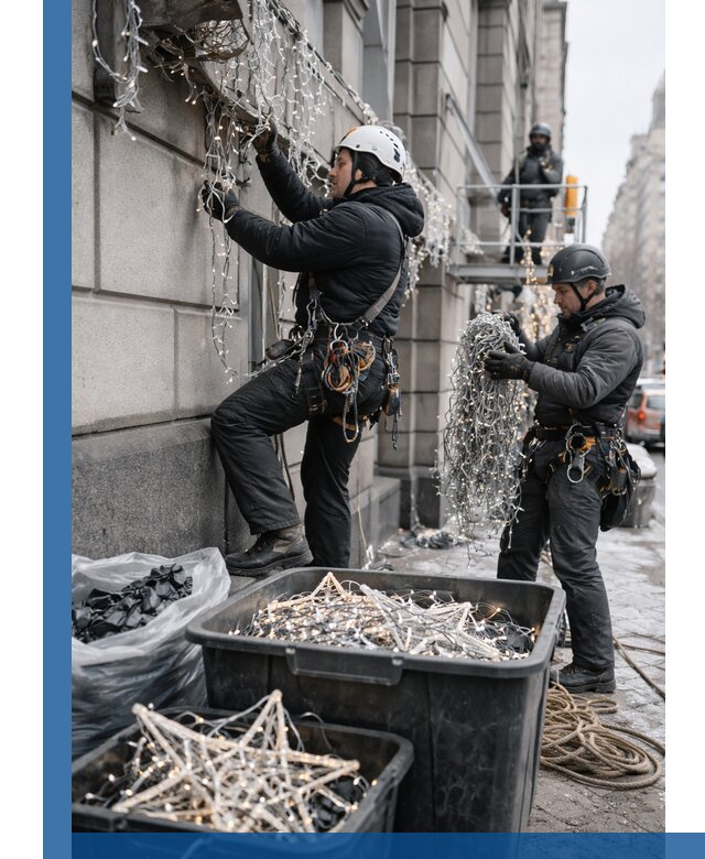 Демонтаж новогоднего оформления и гирлянд в Кирове-Чепецке