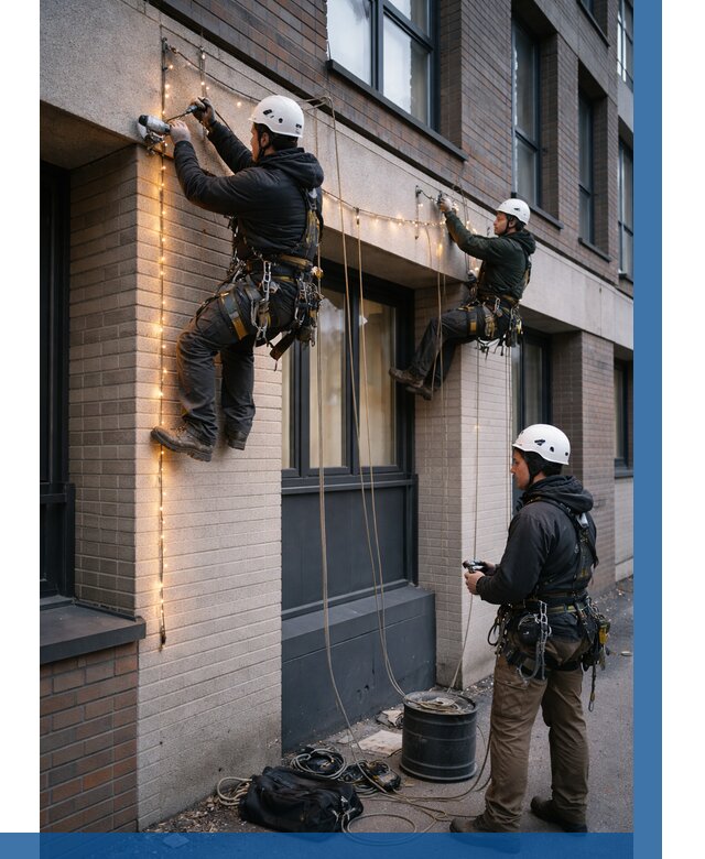 Монтаж гирлянд на фасаде в Кирове-Чепецке от 3806 р. | ВЫСОТНИК-Крв