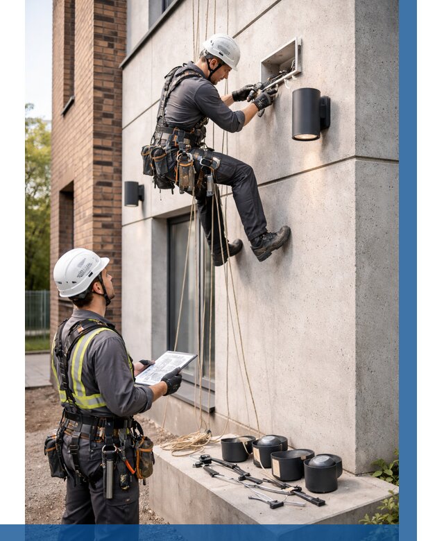 Монтаж фасадного освещения в Кирове-Чепецке от 2719 р. | ВЫСОТНИК-Крв