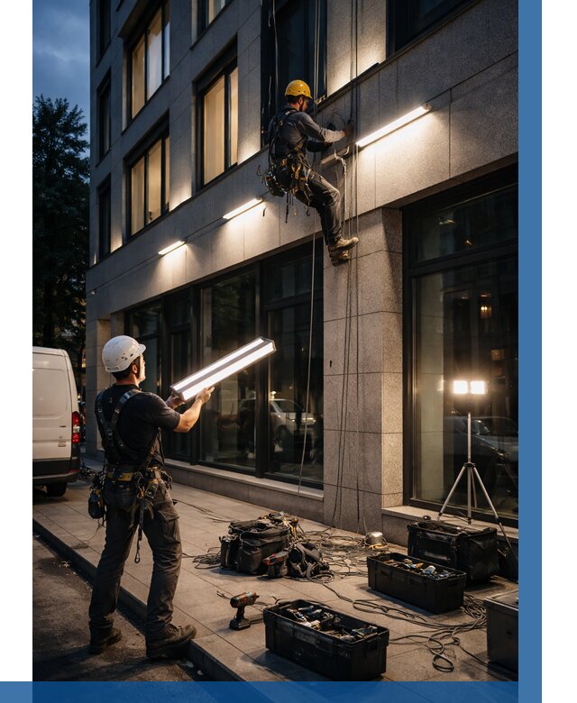 Монтаж архитектурной подсветки здания в Кирове-Чепецке от 2719 р.|ВЫСОТНИК-Крв