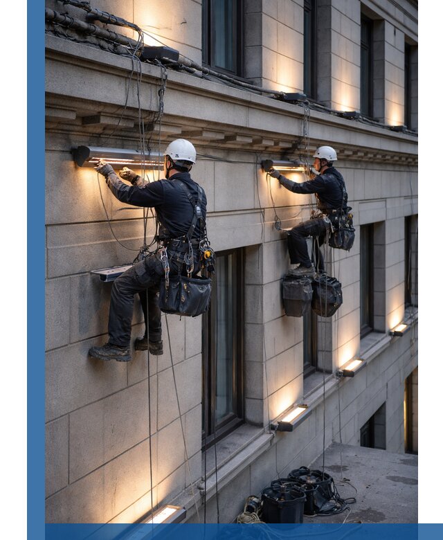 Монтаж архитектурной подсветки фасадов зданий в Кирове-Чепецке