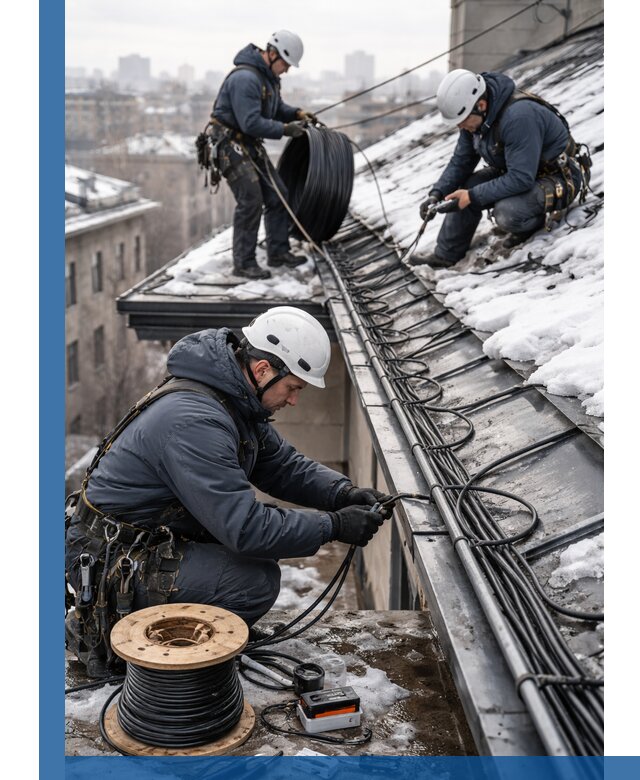 Монтаж греющего кабеля на кровле в Кирове-Чепецке под ключ