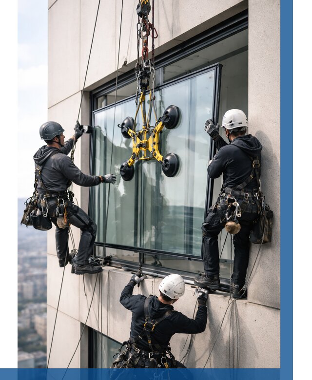 Монтаж стеклопакетов на высоте в Кирове-Чепецке от 3480 р. | ВЫСОТНИК-Крв