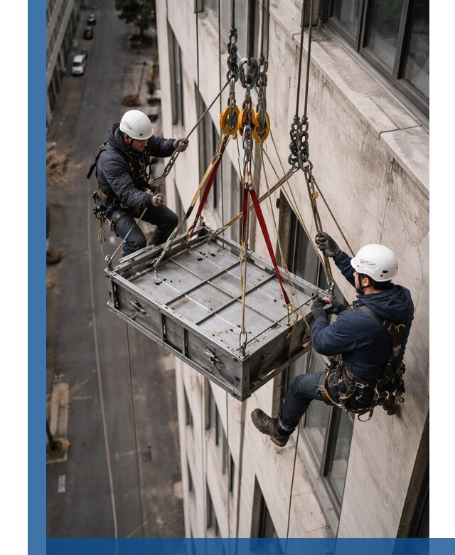 Спуск и подъем грузов по фасаду в Кирове-Чепецке для зданий