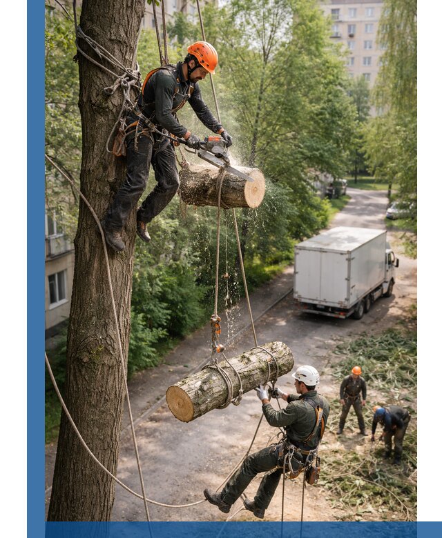 Спил деревьев альпинистами в Кирове-Чепецке, безопасно и без повреждений