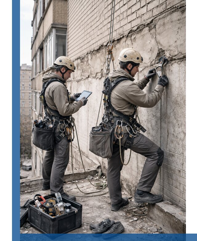 Обследование фасада промышленными альпинистами в Кирове-Чепецке